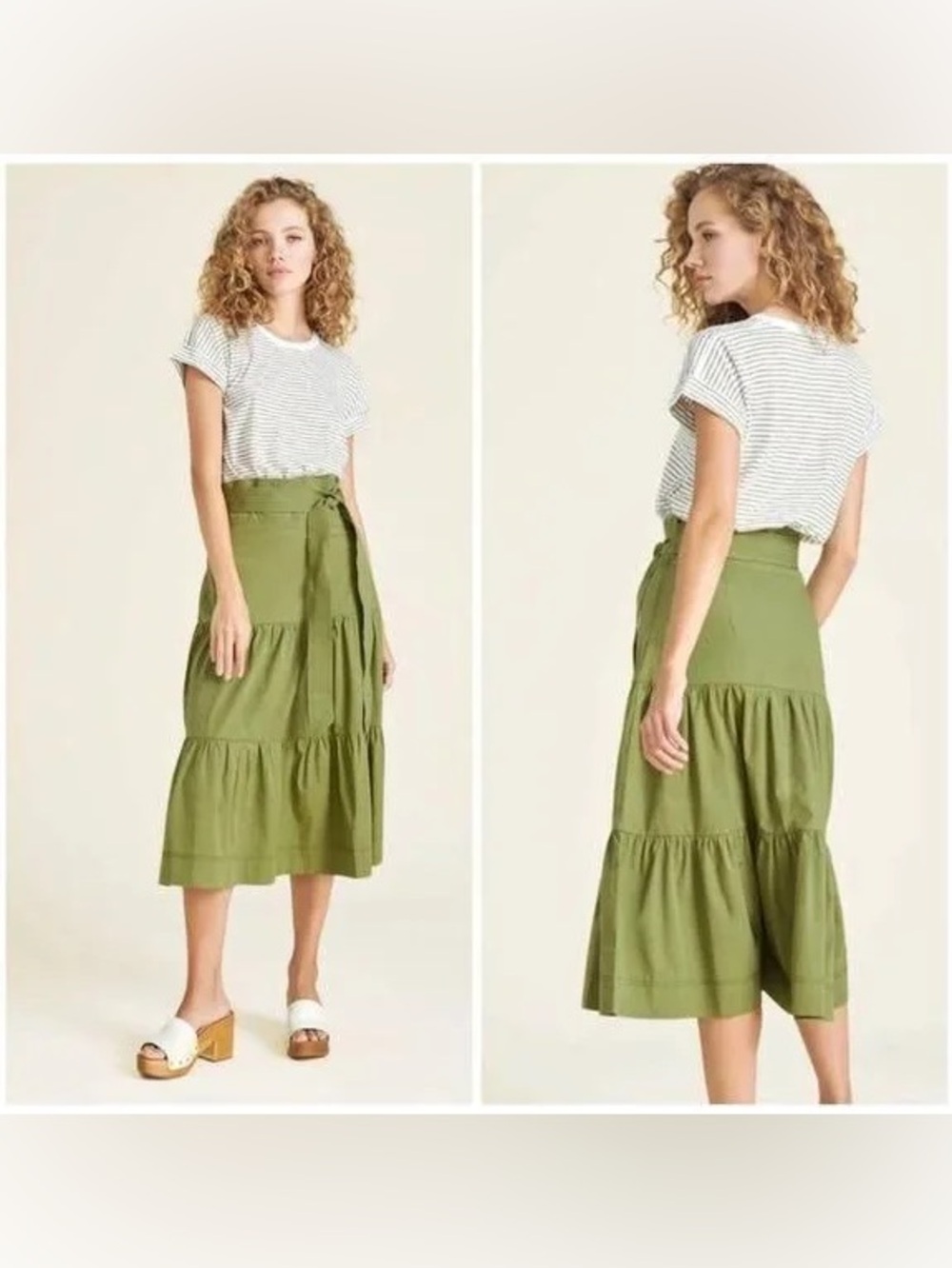 Veronica Beard Trail Mixed Media Midi Belted T Shirt Dress
